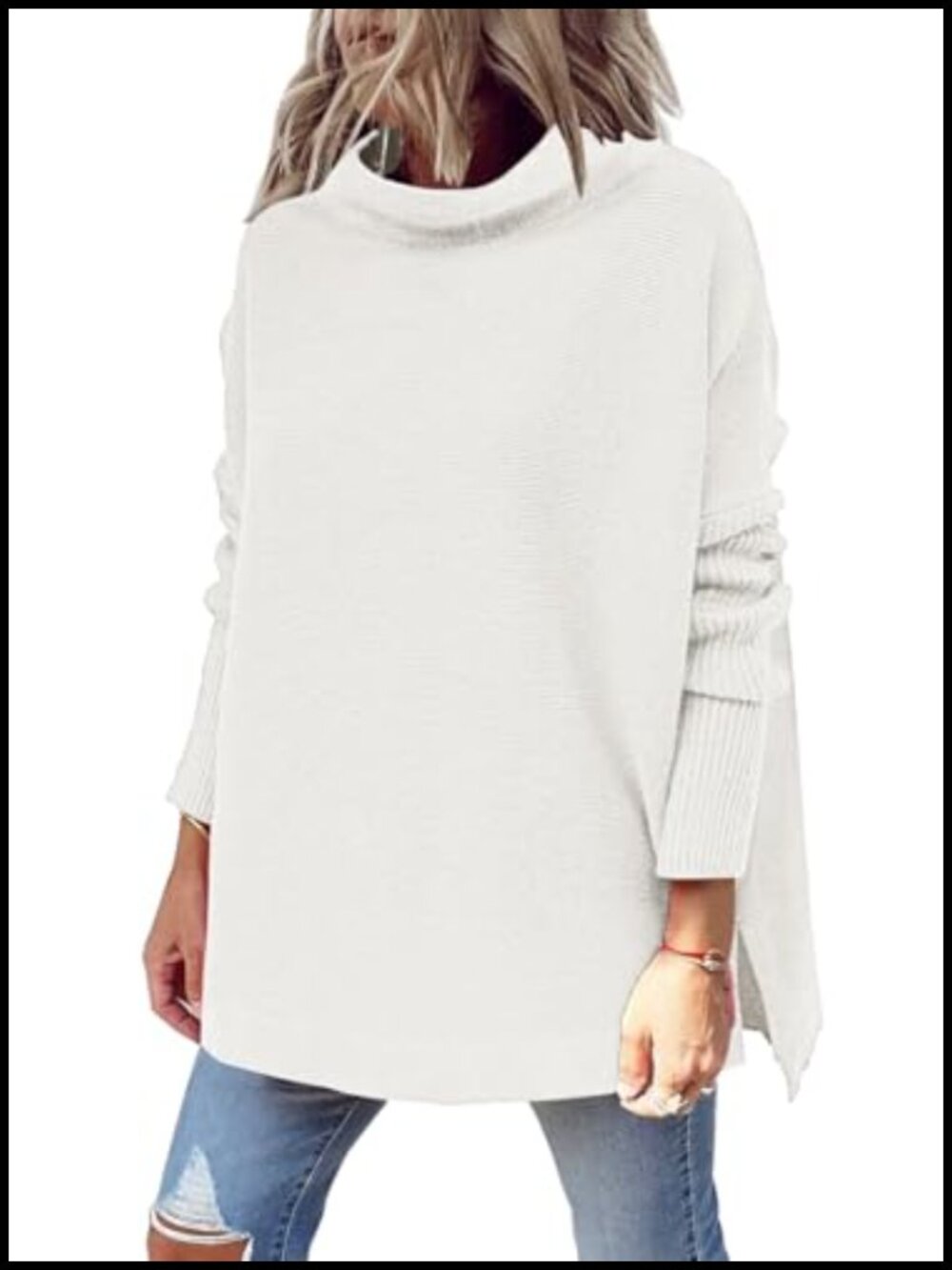 Oversized Mock Turtleneck Sweater Tunic Long Sleeve Women
